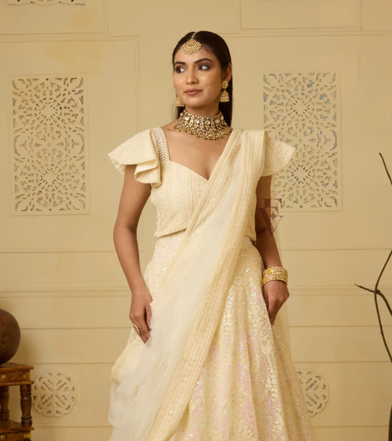 Cream net lehenga