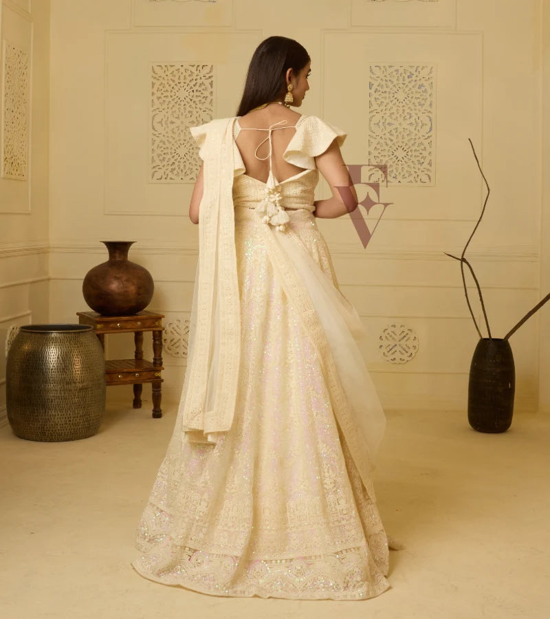 Cream net lehenga
