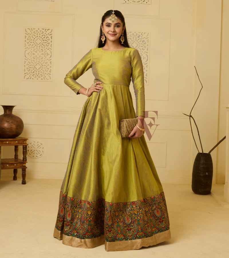 raw silk green dress Forest Green Embellished Raw Silk Gown M / Raw Silk / Made to Order in 15-20 Days main image 1