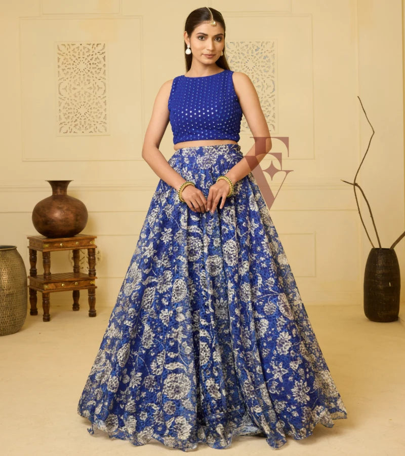 Stunning Blue Ensemble Premium net Flared Skirt