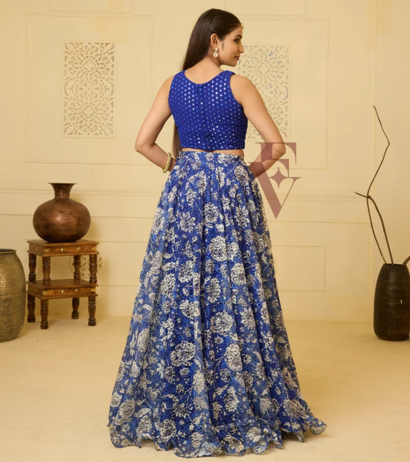 Stunning Blue Ensemble Premium net Flared Skirt