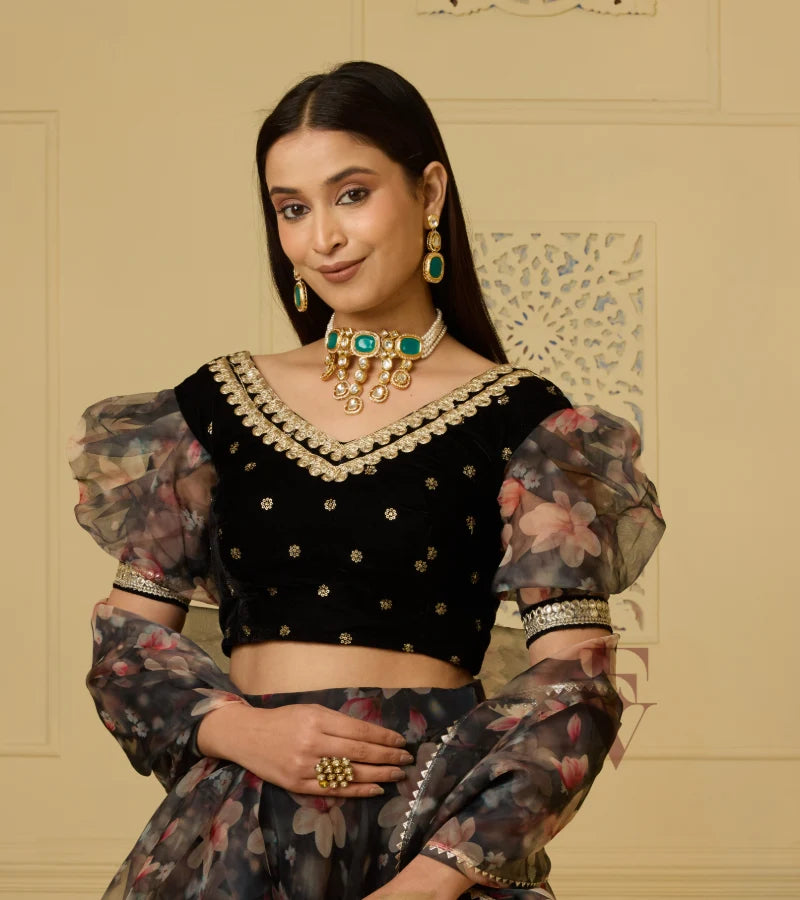 Full Black lehenga floral printed design