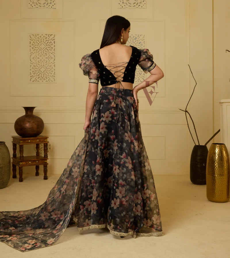Full Black lehenga floral printed design