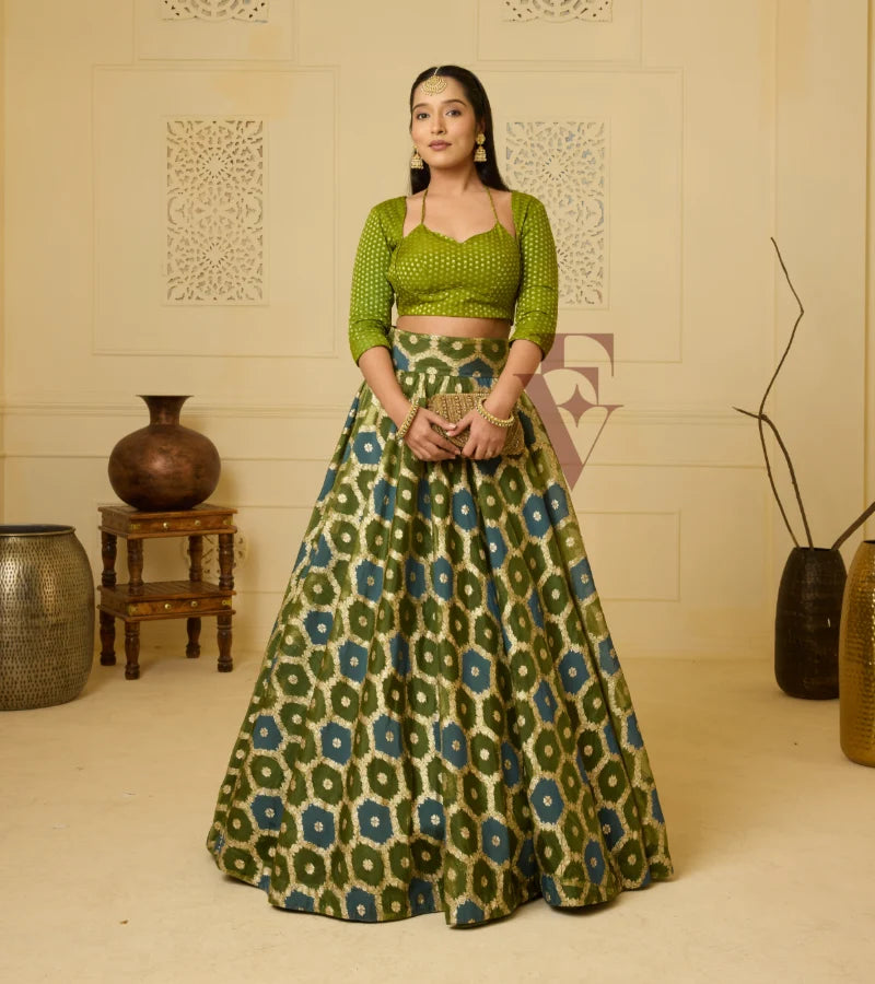 A stunning moss green and peacock blue