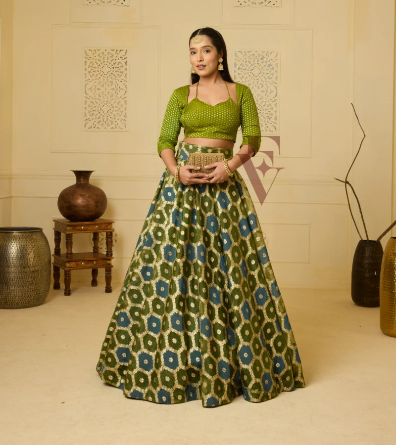 A stunning moss green and peacock blue