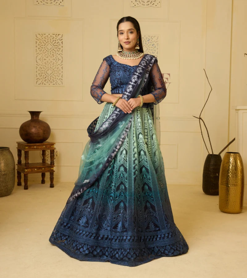  teal and dark blue lehenga