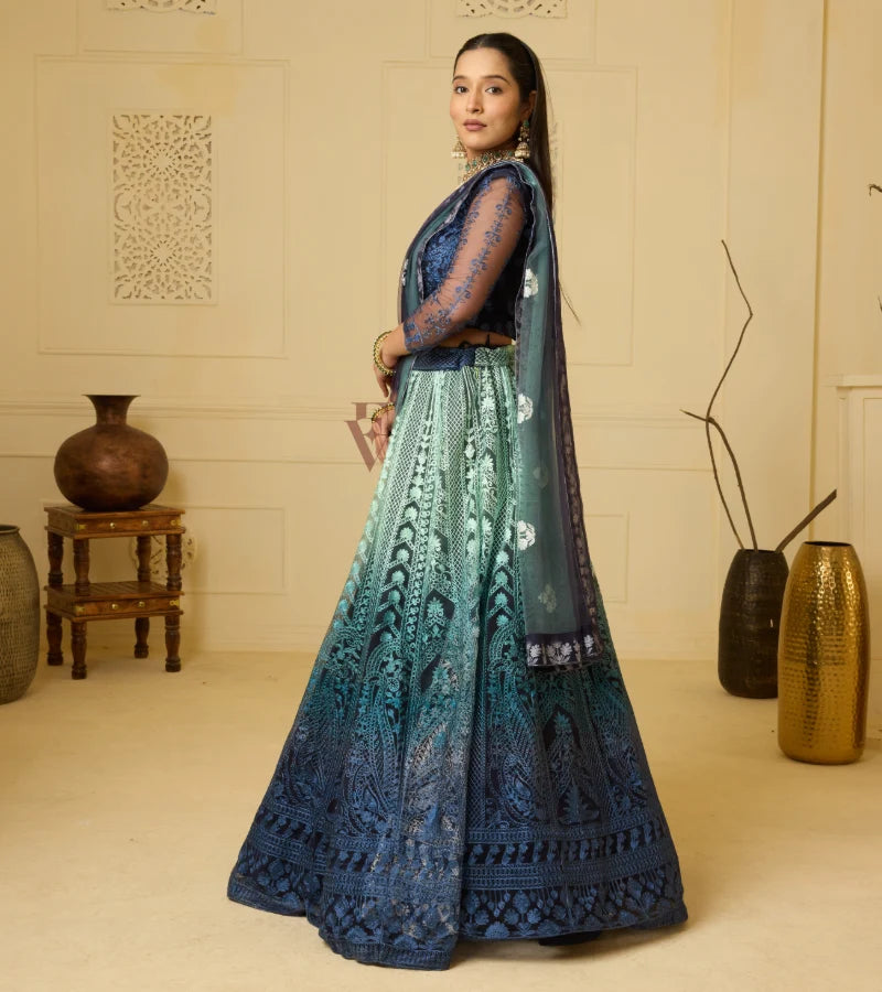  teal and dark blue lehenga
