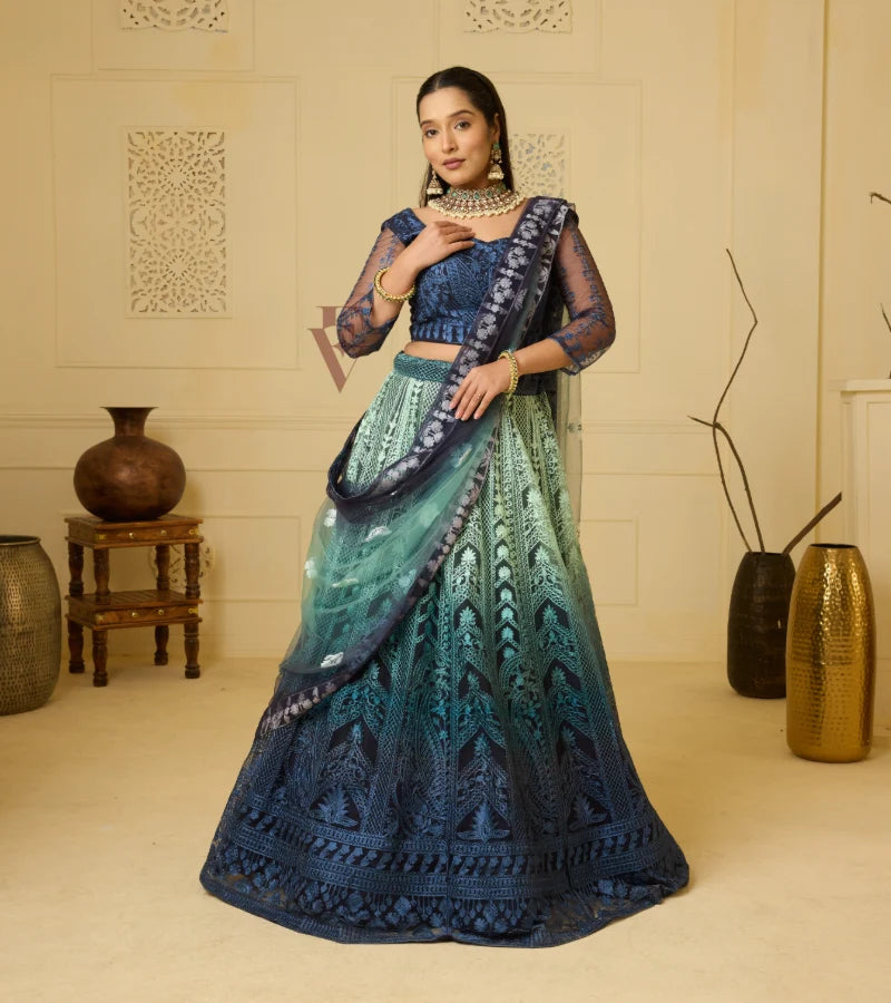  teal and dark blue lehenga