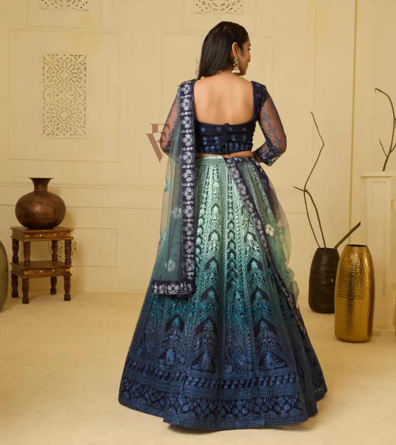  teal and dark blue lehenga