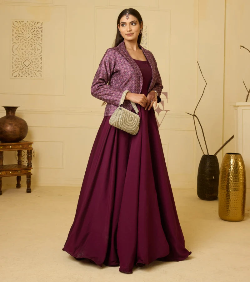 A rich wine-hued flared gown