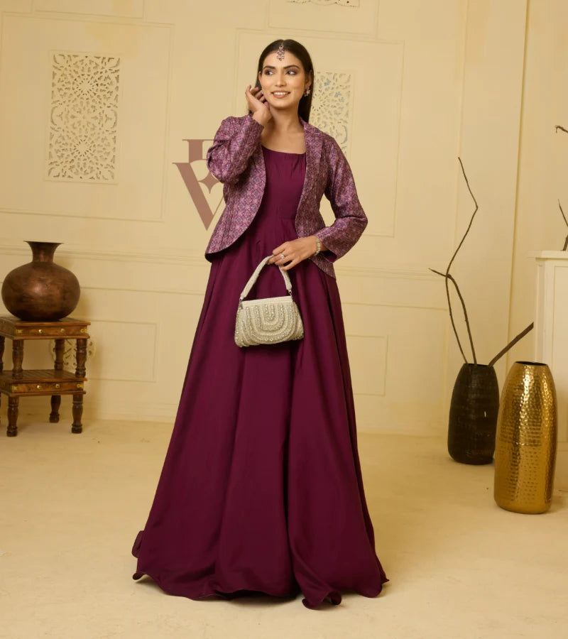 A rich wine-hued flared gown