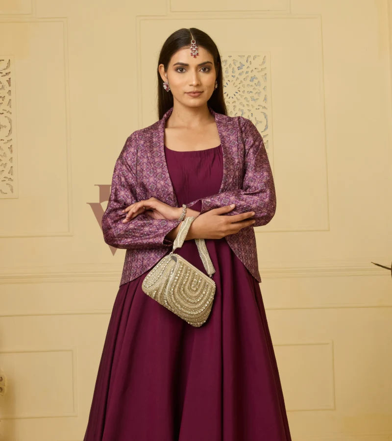 A rich wine-hued flared gown
