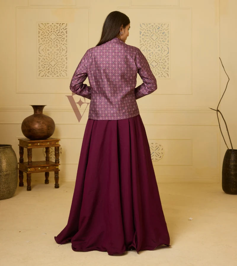 A rich wine-hued flared gown