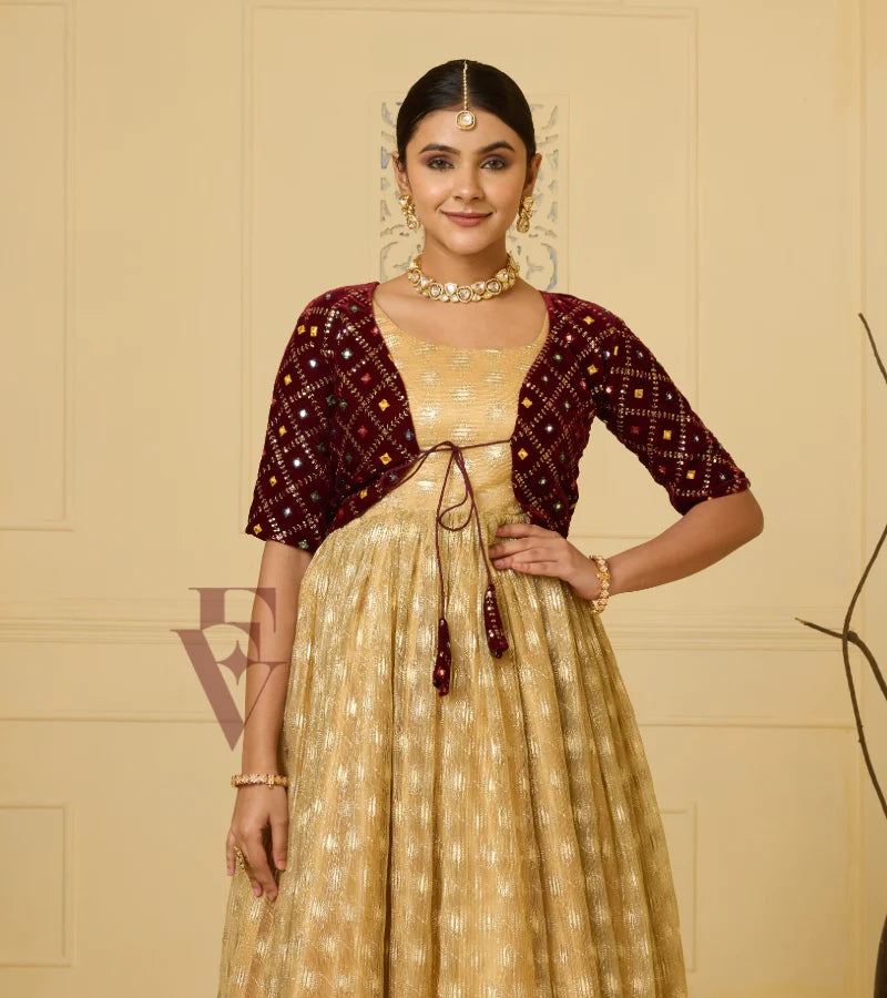 A golden shimmer georgette gown