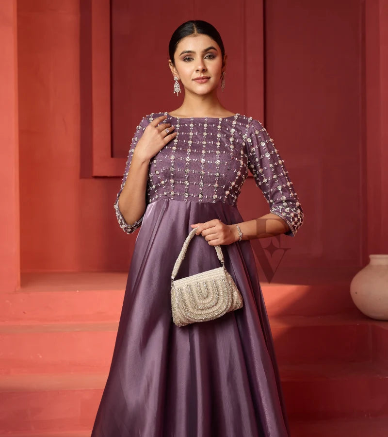 A mauve violet organza silk gown