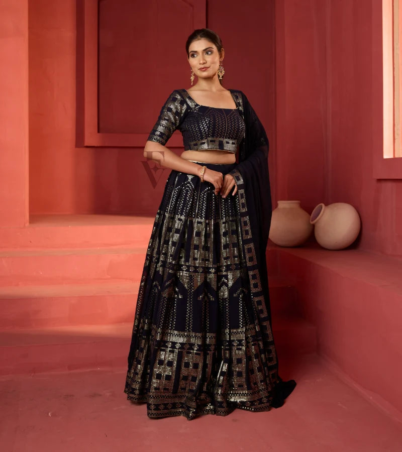 A dark blue lehenga