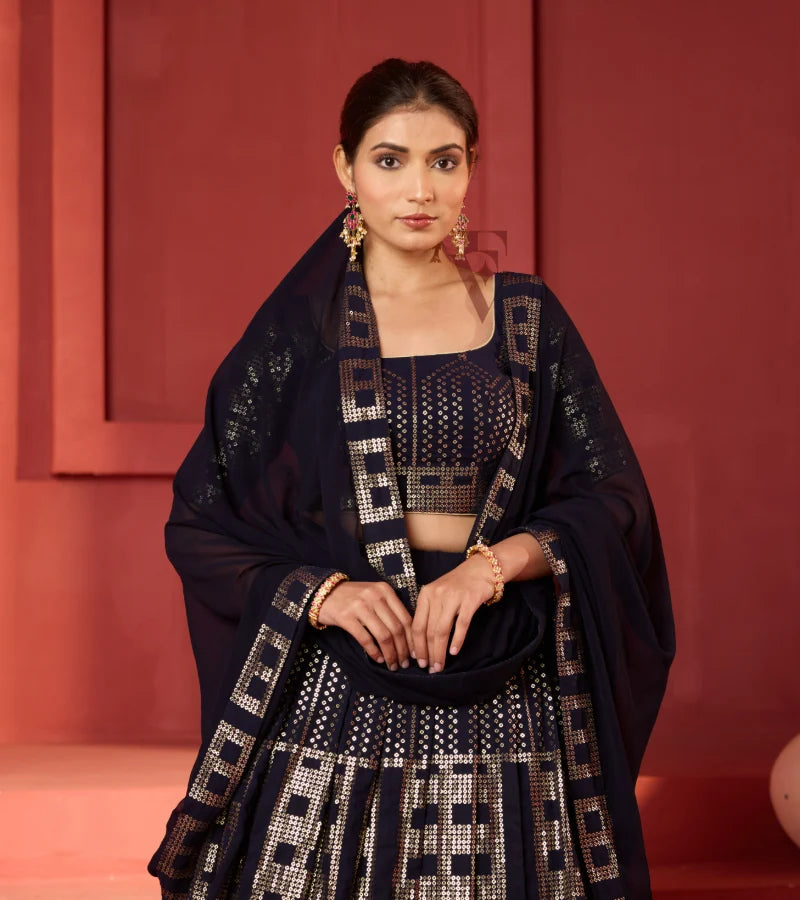 A dark blue lehenga