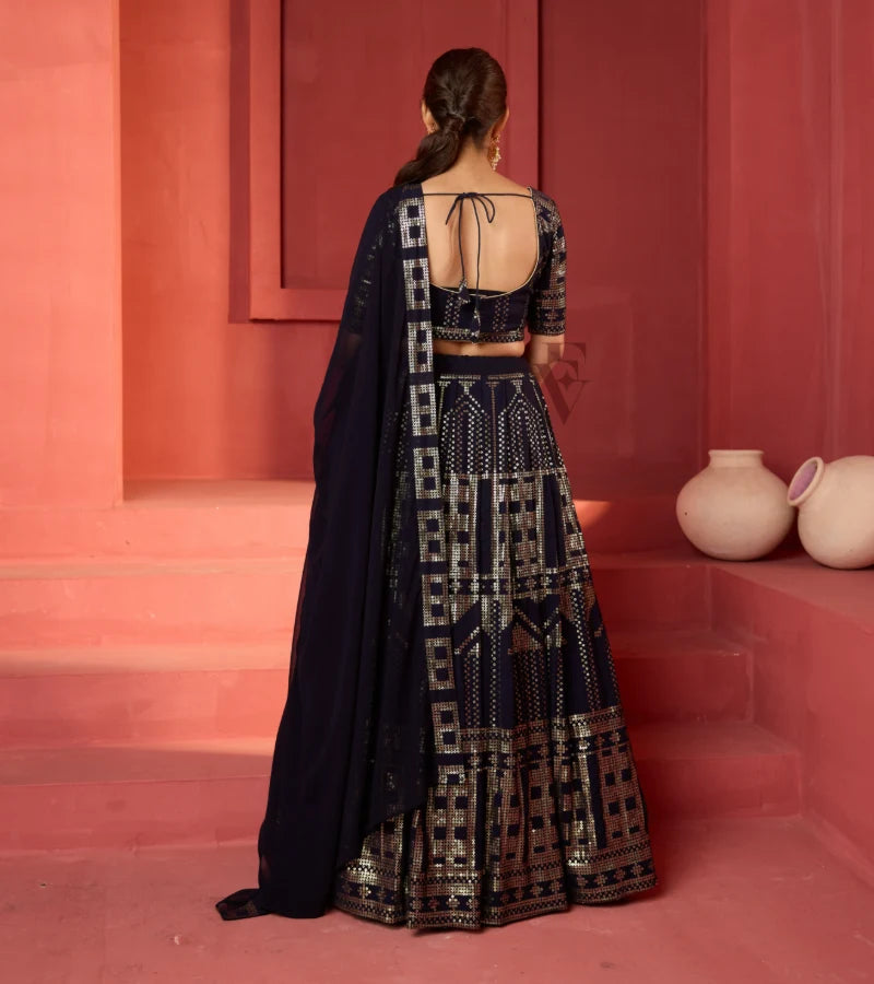A dark blue lehenga