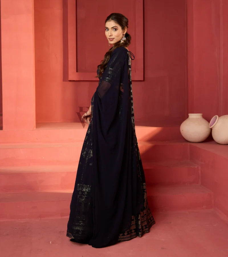 A dark blue lehenga