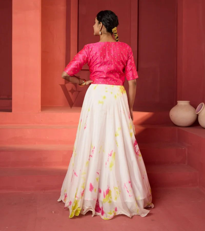 A white silk chiffon gown