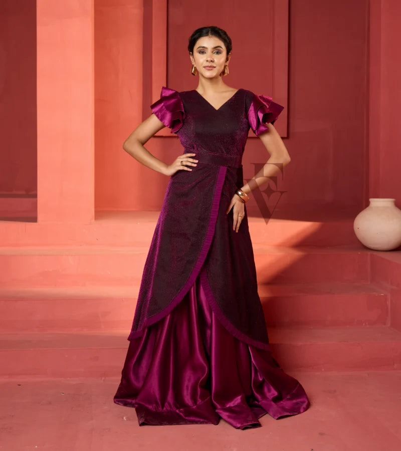 A wine-hued flared gown