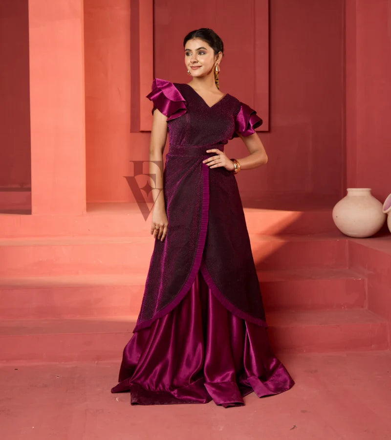 A wine-hued flared gown