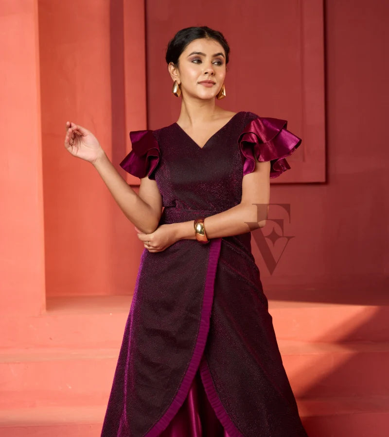 A wine-hued flared gown