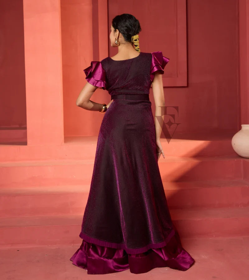 A wine-hued flared gown