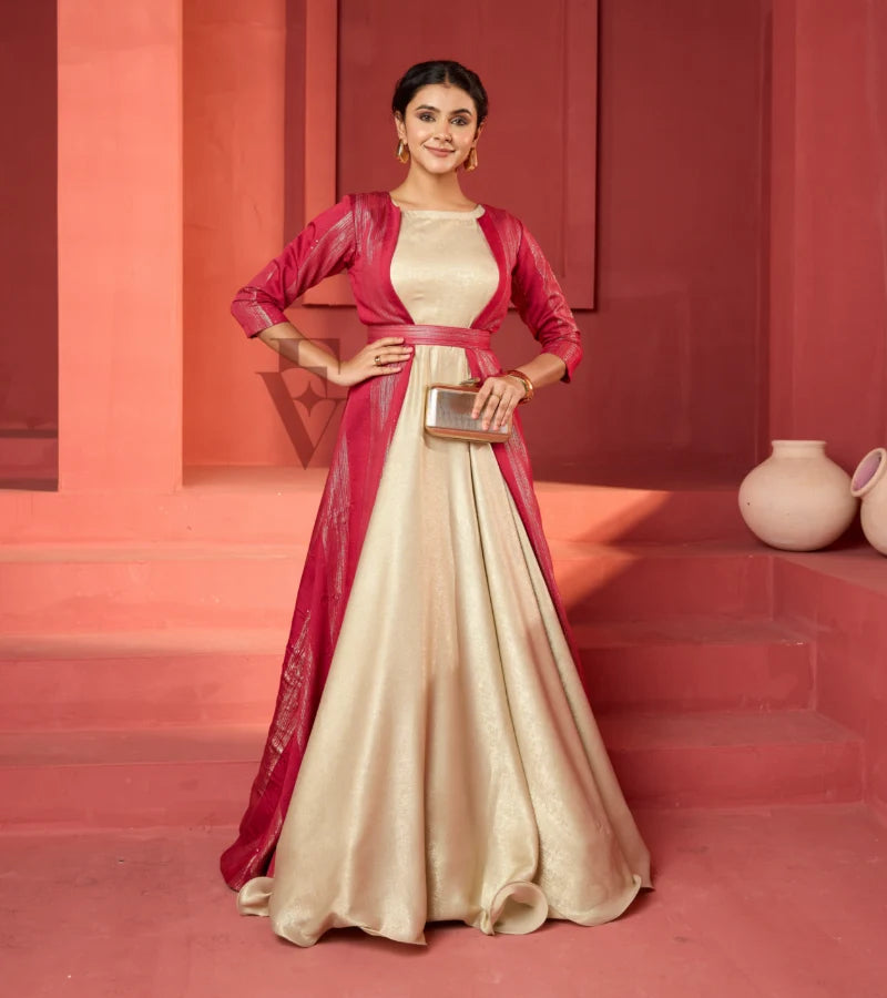 A golden silky velvet gown