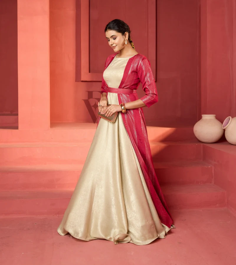 A golden silky velvet gown