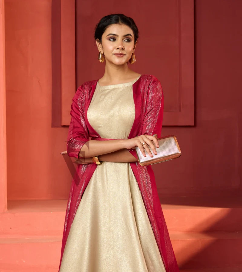 A golden silky velvet gown