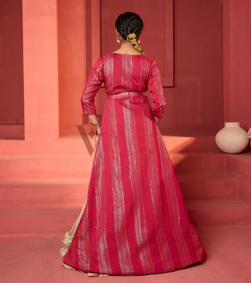 A golden silky velvet gown