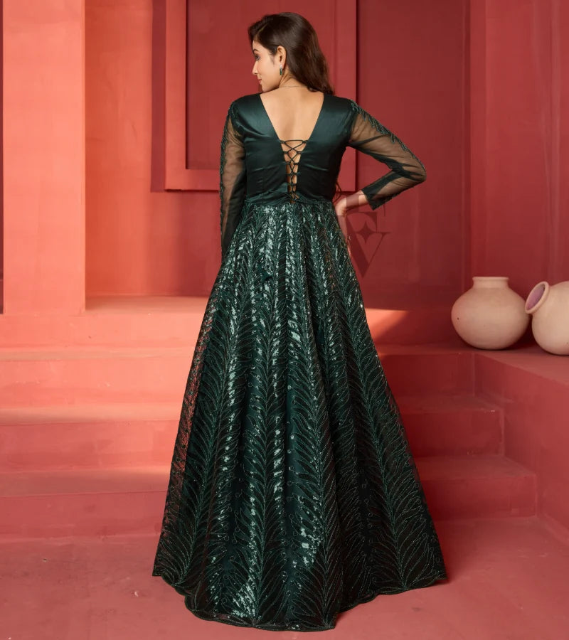 A dark green premium net gown