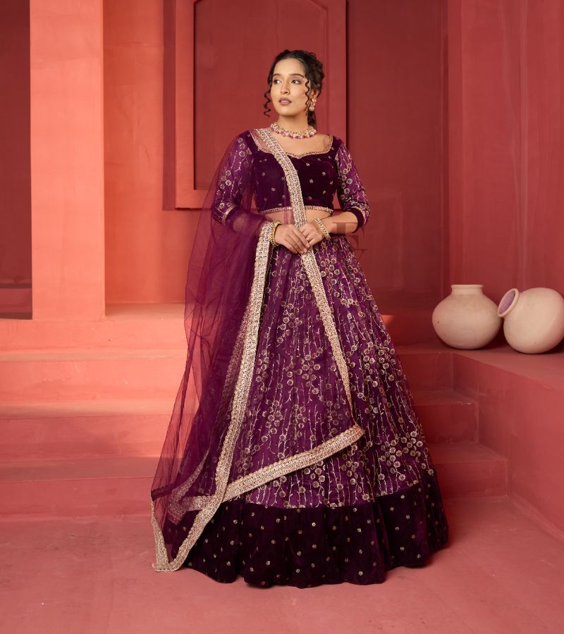 Wine-coloured Lehanga