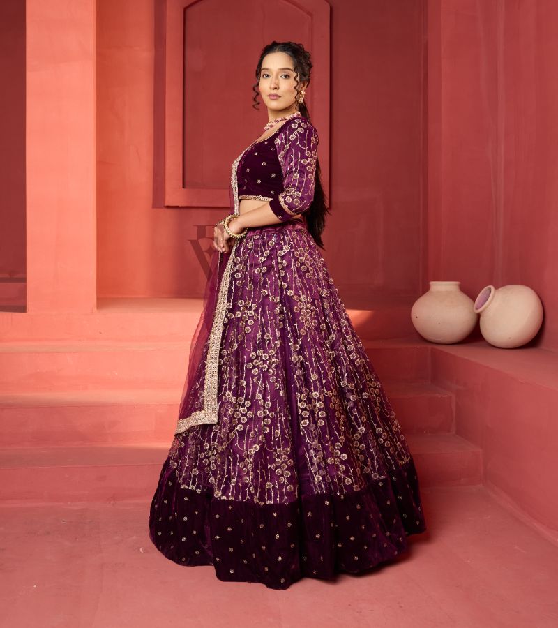 Wine-coloured Lehanga