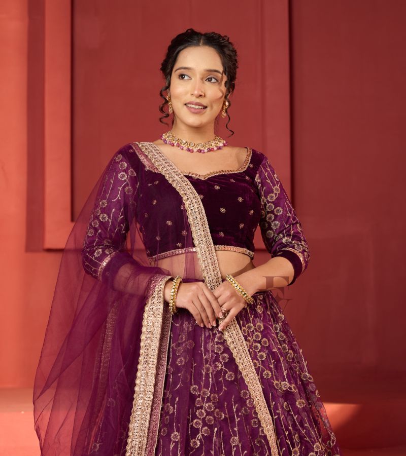 Wine-coloured Lehanga