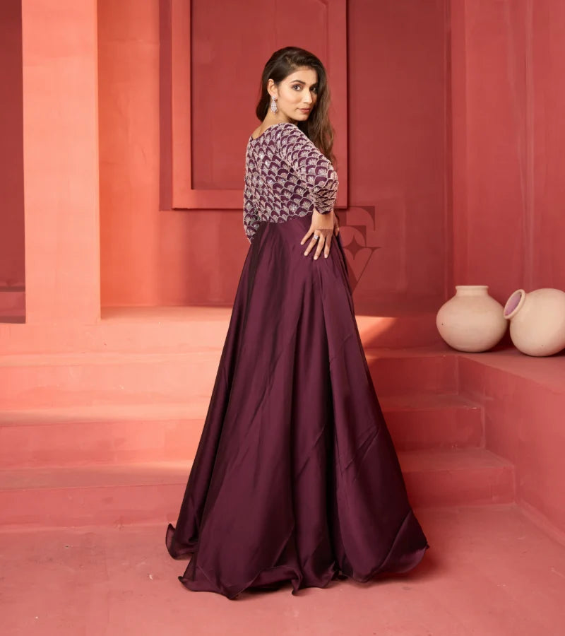A wine-coloured georgette silk gown  Evarrah - Crafting Textiles, Creating  Style