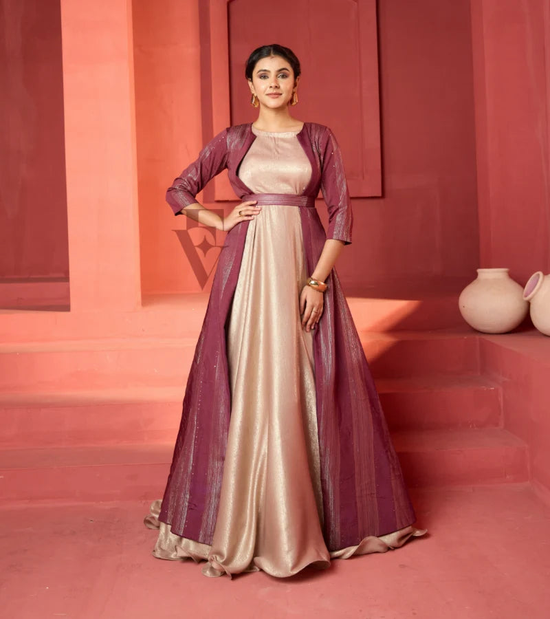 A rose gold silky velvet gown