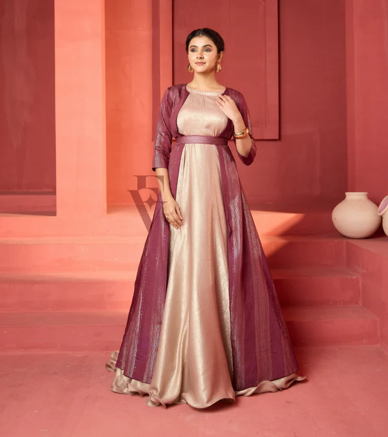 A rose gold silky velvet gown