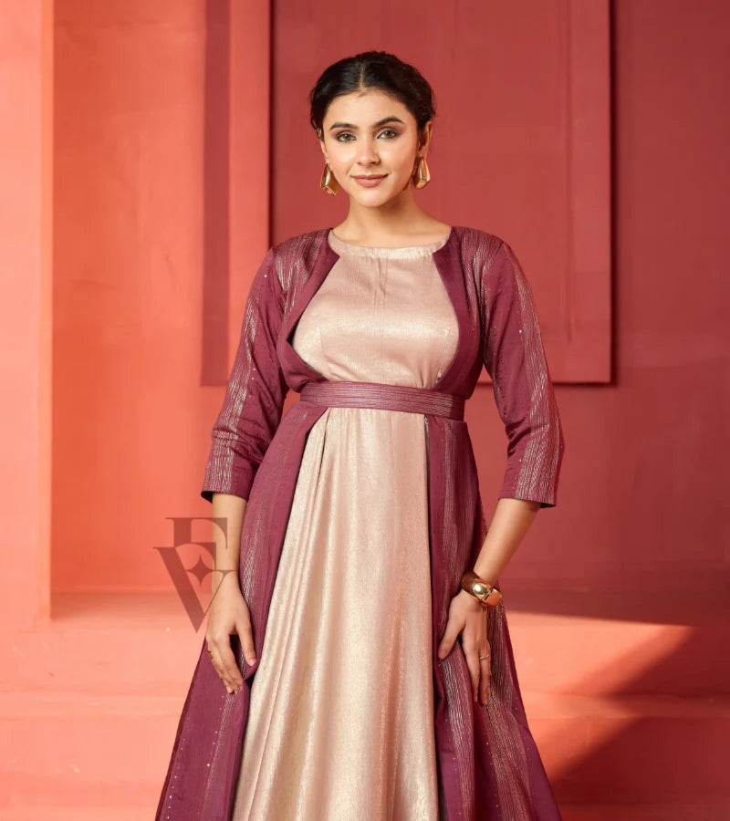 A rose gold silky velvet gown