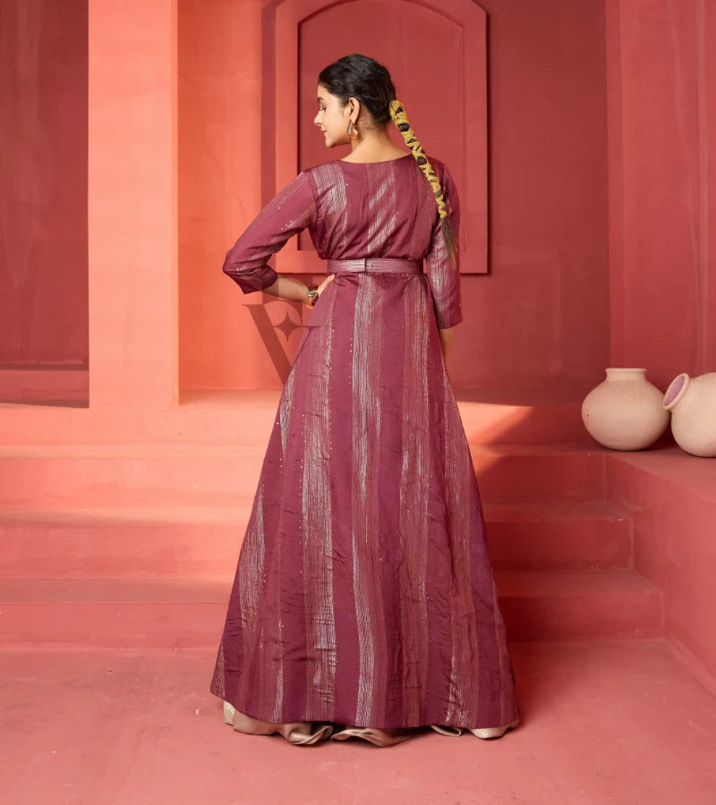 A rose gold silky velvet gown