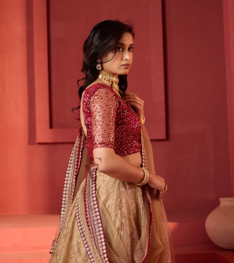 Beige and Maroon Hues Lehanga