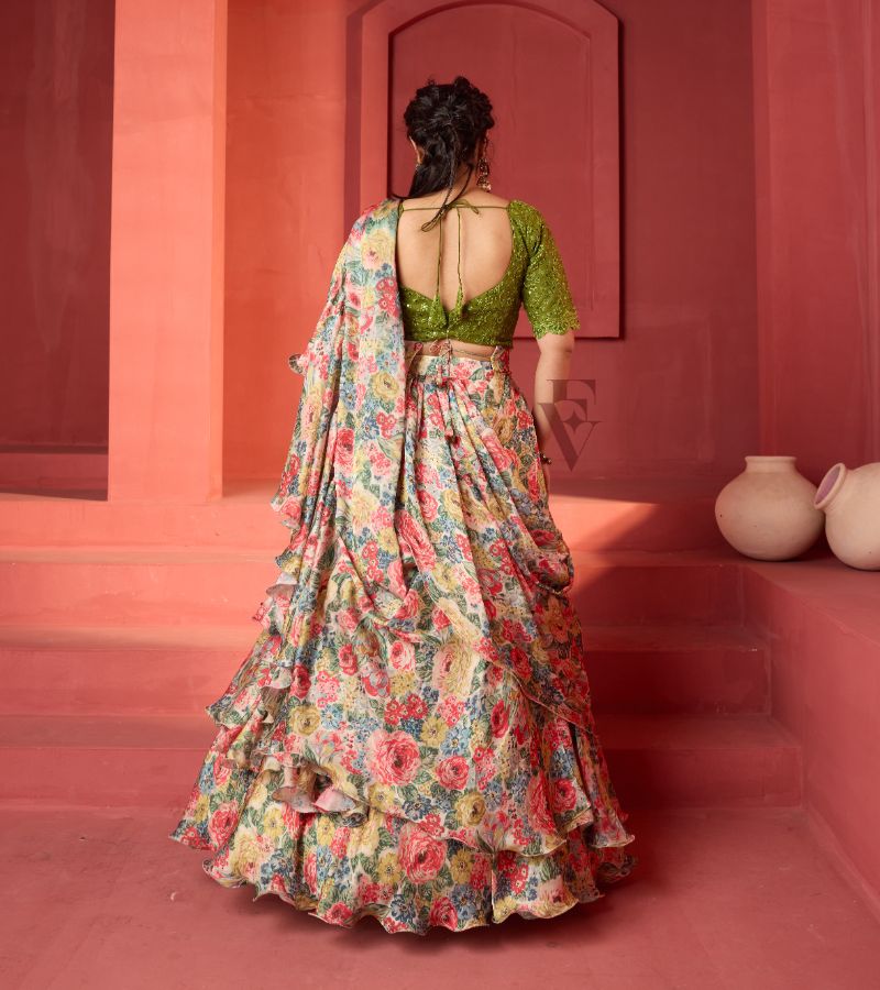 Off-white and Peach Lehanga
