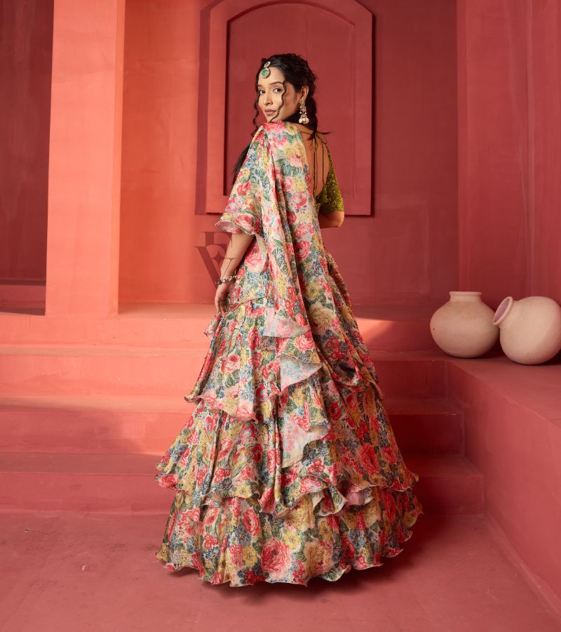 Off-white and Peach Lehanga
