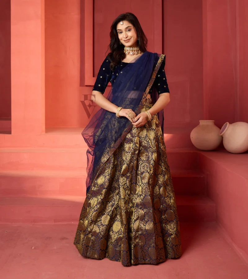 This dark blue lehenga