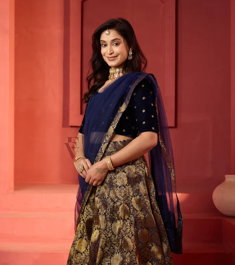 This dark blue lehenga