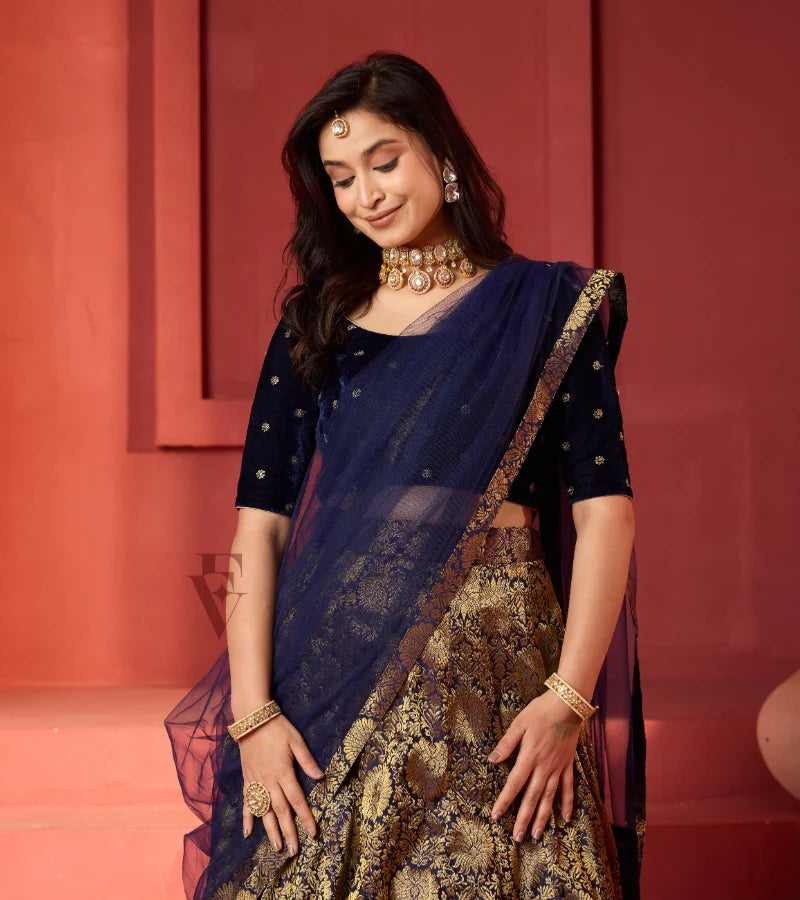 This dark blue lehenga