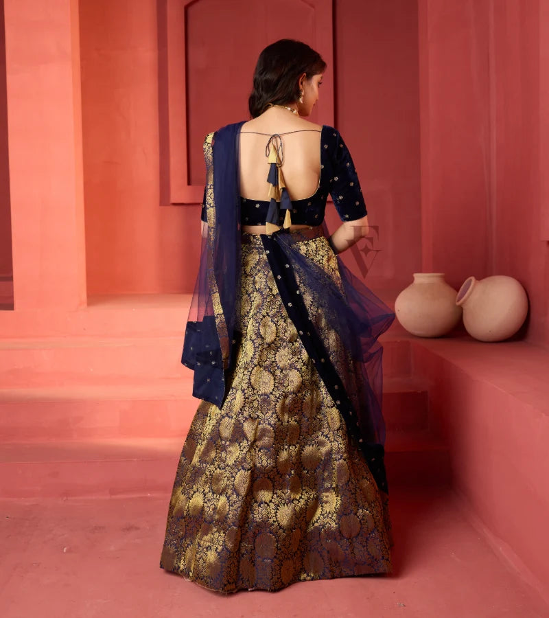 This dark blue lehenga