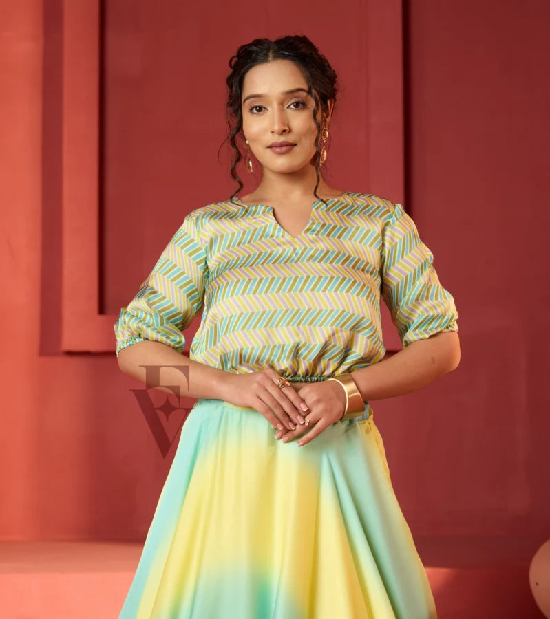 Striking Yellow and Teal Skirt