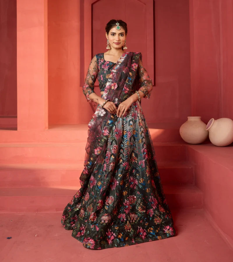 moss green and peacock blue lehenga